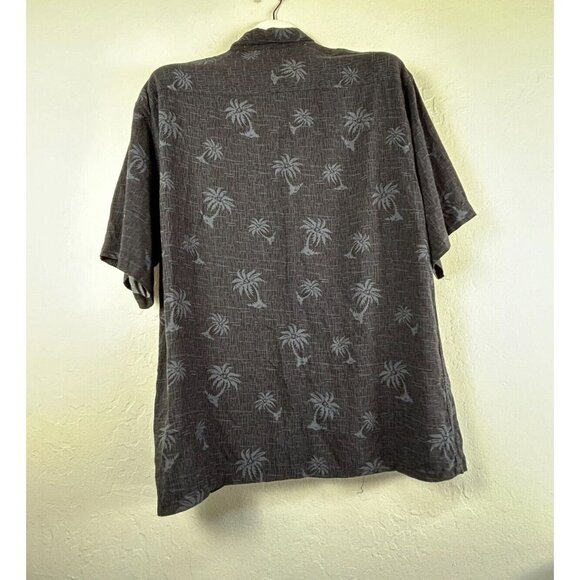 Pierre Cardin Mens Button Up Shirt Large Black Palm Trees Print Hawaiian Rayon - Picture 2 of 8